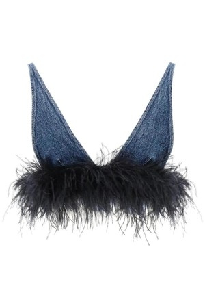 미우미우 여성 티셔츠 feather trimmed denim bra top NB02