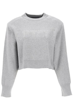 로테이트 여성 스웨터 cropped sweater with rhinestone studded logo NB02