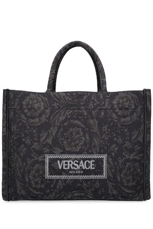 베르사체 여성 토트백 Large tech jacquard tote bag NB01