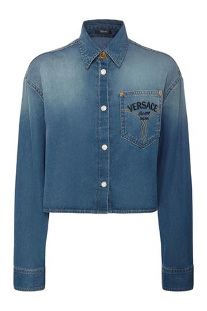 베르사체 여성 데님셔츠 Logo cropped denim overshirt NB01