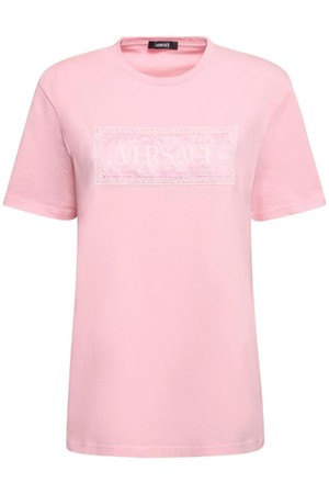 베르사체 여성 티셔츠 Barocco logo cotton jersey t shirt NB01