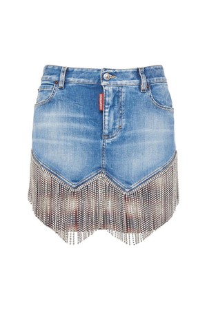 디스퀘어드2 여성 스커트 Crystal fringe denim midrise mini skirt NB01