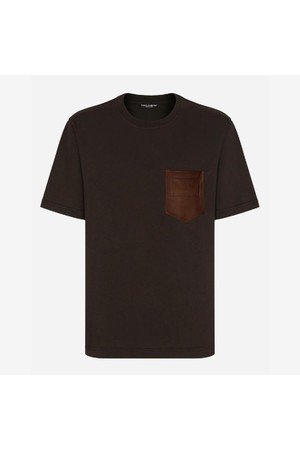 돌체앤가바나 남성 티셔츠 Dolce   Gabbana Leather Breast Pocket Logo T Shirt NB25