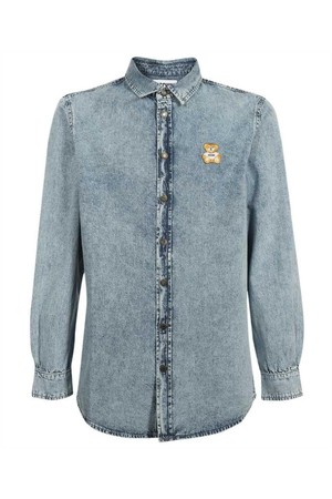 모스키노 남성 셔츠 Moschino V0224 2038 TEDDY BEAR MOTIF DENIM Shirt   Blue NB24