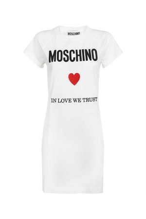 모스키노 여성 원피스 Moschino J0450 0541 LOGO EMBROIDERED COTTON T SHIRT Dress   White NB24