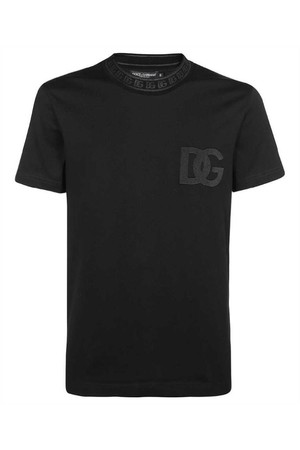 돌체앤가바나 남성 티셔츠 Dolce   Gabbana G8PJ4Z HU7MA COTTON ROUND NECK WITH DG EMBROIDERY T shirt   Black NB24