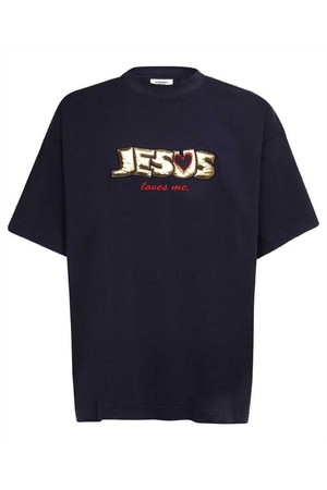 베트멍 남성 티셔츠 Vetements UE63TR400N JESUS LOVES YOU T shirt   Blue NB24