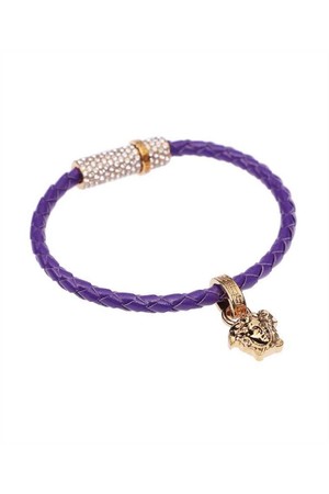 베르사체 여성 팔찌 Versace 1009216 1A05169 BRAIDED LEATHER Bracelet   Purple NB24