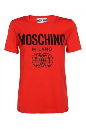 모스키노 여성 티셔츠 Moschino J0709 0541 DOUBLE SMILEY� LOGO ORGANIC JERSEY T shirt   Red NB24