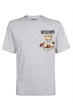 모스키노 남성 티셔츠 Moschino V0714 5241 LOGO PRINT COTTON T shirt   Grey NB24