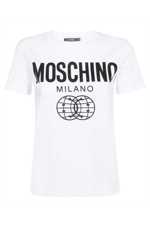 모스키노 여성 티셔츠 Moschino J0709 0541 DOUBLE SMILEY� LOGO ORGANIC JERSEY T shirt   White NB24