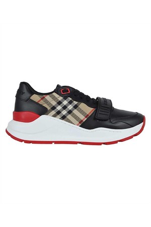 버버리 여성 스니커즈 Burberry 8038184 LEATHER AND VINTAGE CHECK COTTON Sneakers   Black NB24