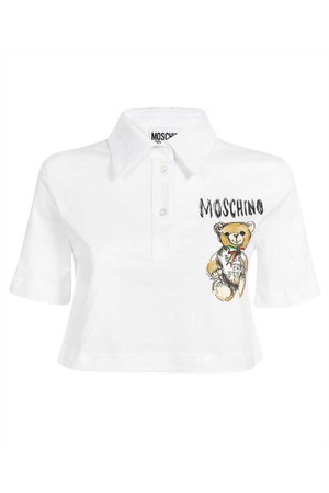 모스키노 여성 폴로티 Moschino V0706 0541 TEDDY BEAR PRINT CROPPED Polo   White NB24