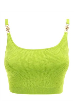 베르사체 여성 티셔츠 Versace 1008789 1A05236 LA GRECA MEDUSA JACQUARD CROP Top   Green NB24