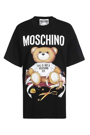 모스키노 여성 티셔츠 Moschino V0701 5541 TEDDY BEAR LOGO COTTON T shirt   Black NB24