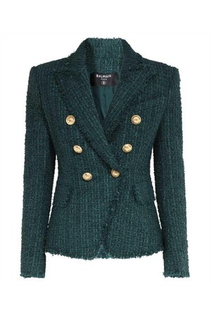 발망 여성 자켓 Balmain BF1SG165XF91 6 BTN DOUBLE BREASTED TWEED Jacket   Green NB24