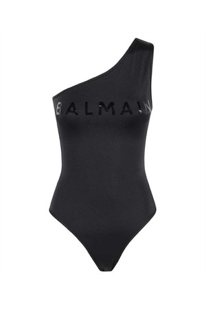 발망 여성 수영복 Balmain BKBU50630 LOGO PRINTED ONE SHOULDER Swimsuit   Black NB24