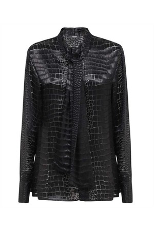 베르사체 여성 셔츠 블라우스 Versace 1011258 1A08784 CROC EFFECT DEVOR� SCARF TIE Shirt   Black NB24