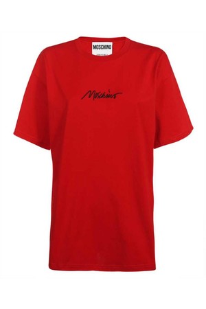 모스키노 여성 티셔츠 Moschino A0702 0541 LOGO EMBROIDERED COTTON T shirt   Red NB24