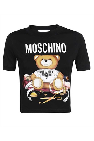 모스키노 여성 티셔츠 Moschino V0711 5541 TEDDY BEAR PRINT ORGANIC COTTON T shirt   Black NB24