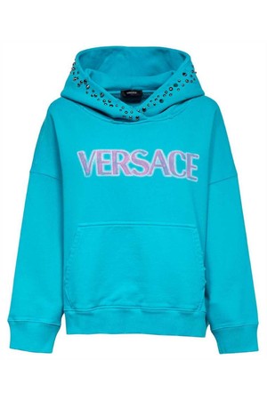 베르사체 여성 맨투맨 후드 Versace 1008170 1A06531 STUDDED DISTRESSED LOGO Hoodie   Blue NB24