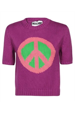 모스키노 여성 니트 스웨터 Moschino A0924 0503 PEACE SYMBOL Knit   Purple NB24