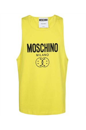 모스키노 남성 티셔츠 Moschino A8902 2044 DOUBLE SMILEY� LOGO COTTON VEST T shirt   Yellow NB24