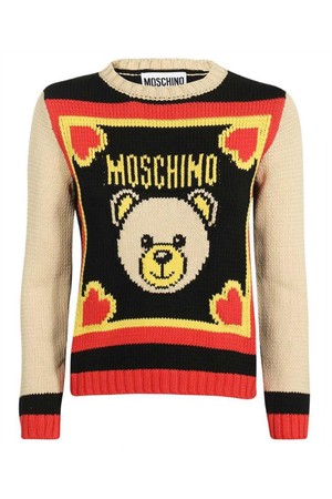 모스키노 여성 니트 스웨터 Moschino A0922 0505 TEDDY BEAR EMBROIDERED RIBBED Knit   Beige NB24