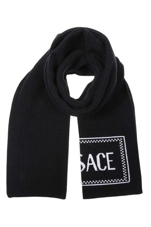 베르사체 여성 스카프 Versace 1011496 1A07842 INTARSIA KNIT LOGO Scarf   Black NB24