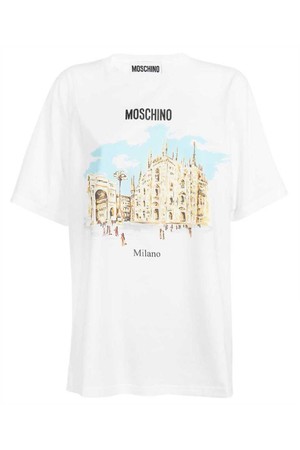 모스키노 여성 티셔츠 Moschino A0712 0541 ILLUSTRATION PRINT ORGANIC COTTON T shirt   White NB24