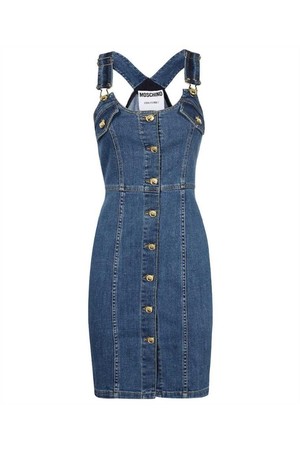 모스키노 여성 원피스 Moschino A0439 522 TEDDY BUTTONS DENIM DUNGAREES Dress   Blue NB24