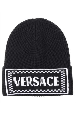 베르사체 여성 모자 Versace 1011494 1A07842 INTARSIA KNIT LOGO Beanie   Black NB24