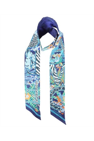 페라가모 여성 스카프 Salvatore Ferragamo 320371 AMO PRINT SILK TWILLY Scarf   Blue NB24