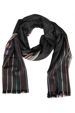 폴스미스 남성 스카프 Paul Smith M1A 150K K134 WOOL SILK SIGNATURE STRIPE Scarf   Black NB24