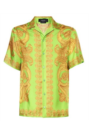 베르사체 남성 셔츠 Versace 1003926 1A05710 BAROCCO 660 SILK Shirt   Green NB24