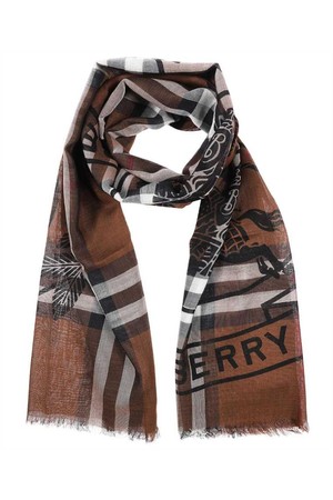 버버리 여성 스카프 Burberry 8063822 MONTAGE PRINT WOOL SILK Scarf   Brown NB24