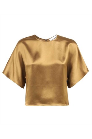 이브살로몬 여성 티셔츠 Yves Salomon 24E24EYH00349SAVI CROPPED SATIN T shirt   Gold NB24