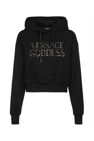 베르사체 여성 맨투맨 후드 Versace 1008704 1A06603 GODDESS STUDDED CROP Hoodie   Black NB24