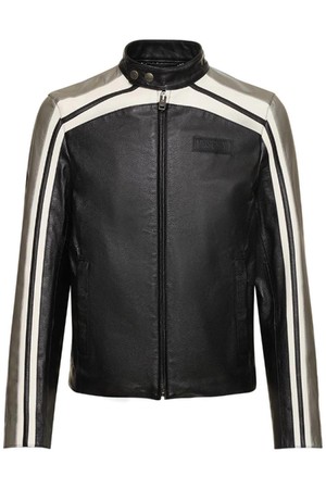 모스키노 남성 가죽 자켓 Logo leather biker jacket NB01