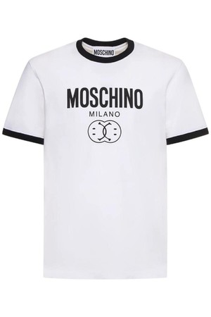 모스키노 남성 티셔츠 Logo print stretch cotton jersey t shirt NB01