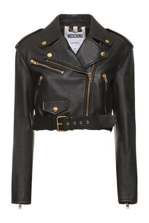 모스키노 여성 레더자켓 Belted leather cropped logo jacket NB01