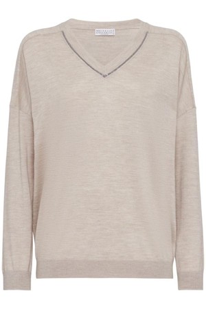 브루넬로 쿠치넬리 여성 스웨터 CASHMERE AND SILK BLEND V NECKED SWEATER NB30