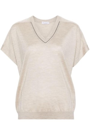 브루넬로 쿠치넬리 여성 셔츠 블라우스 CASHMERE AND SILK BLEND V NECKED TOP NB30