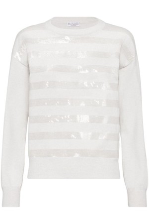 브루넬로 쿠치넬리 여성 니트 스웨터 DAZZLING STRIPED EMBROIDERED CASHMERE SWEATER NB30