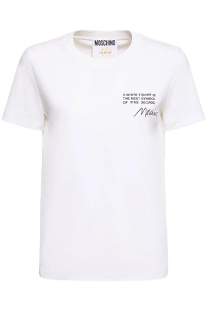 모스키노 여성 티셔츠 Cotton jersey printed logo t shirt NB01