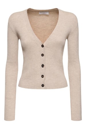 브루넬로 쿠치넬리 여성 가디건 Embellished rib knit cardigan NB01