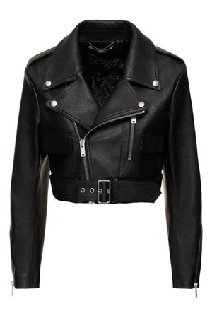 스텔라 맥카트니 여성 레더자켓 Belted faux leather cropped biker jacket NB01