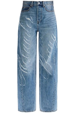 알렉산더왕 여성 청바지 distressed jeans with lettering logo NB02