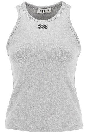 미우미우 여성 티셔츠 ribbed sleeveless top with beaded logo NB02