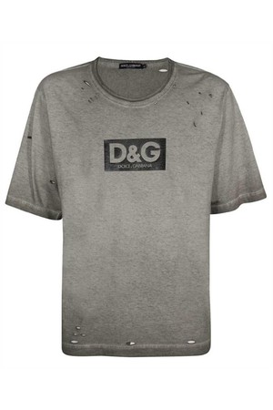 돌체앤가바나 남성 티셔츠 Dolce   Gabbana G8QK7T HU7MA WASHED COTTON ROUND NECK WITH PATCH T shirt   Grey NB24